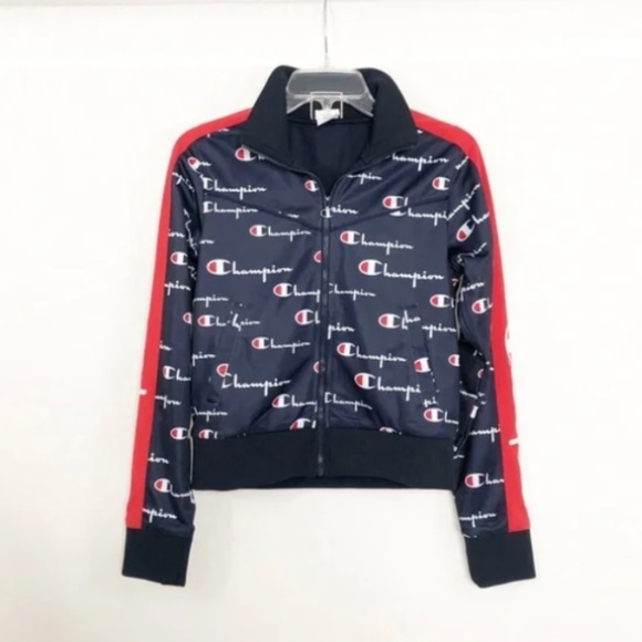 Champion Logo Zip Front Track Warm Up Jacket, Size XL Blue Red - Picture 1 of 4